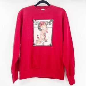 Vintage Saturday Evening Post Sweatshirt Red Graphic Crewneck Large